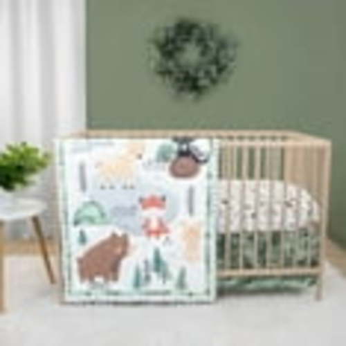 Peanutshell 3-Piece Woodland Camo Crib Bedding Set with Animal Print, Mountain Scene