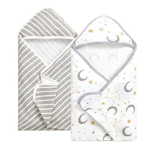 Momcozy Baby Hooded Towel, 2 Pack Cotton Bath Towel for Boy or Girl, Super Soft Baby Towel with Original Design, Shower Gifts for Newborn (28 X 28 Inch, Starry Sky) - Newborn Bath Towel ( 28 X 28 Inch )