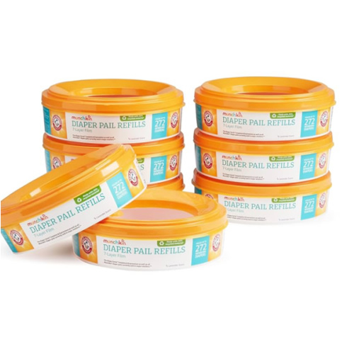 Munchkin® Arm & Hammer Diaper Pail Refill Rings, Holds up to 2,176 Newborn Diapers, 8 Pack