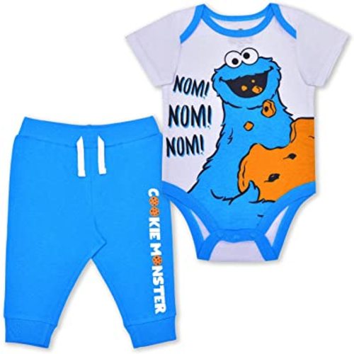 Sesame Street Cookie Monster Baby Boys Bodysuit and Pants Set for Newborn and Infant