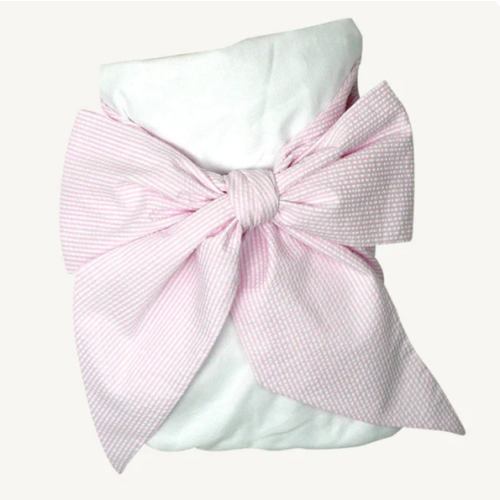Bow Swaddle ® - Pink Savannah Seersucker