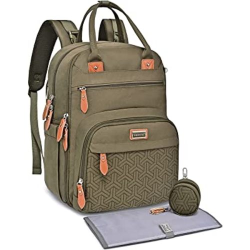 Diaper Bag Backpack, Unisex Baby Changing Bags with Changing pad, Insulated Pockets & Pacifier Holder for Boys Girls, WELAVILA Large Multifunction Travel Back Pack for Mom & Dad, Army Green