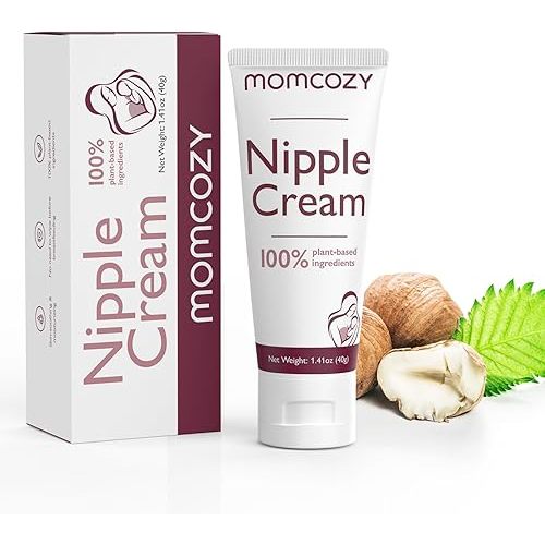 Momcozy Nipple Cream Safe for Breastfeeding, 100% Natural, Vegan Lanolin-Free Nipple Balm, Soothing Cream, Breastfeeding Essentials for Nursing & Pumping Moms, 1.41 oz