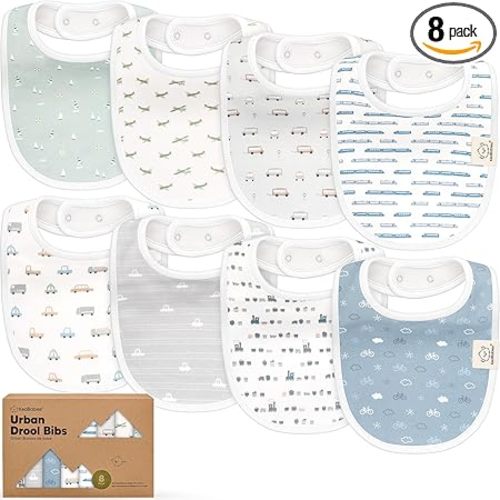 8-Pack Organic Baby Bibs for Boys, Girls - Soft Cotton Drooling and Teething Bibs for Baby Girl & Boy, Extra Absorbent, Easy To Clean & Put On for Toddler, Newborn, Infant 0-24 Months (Vessels)