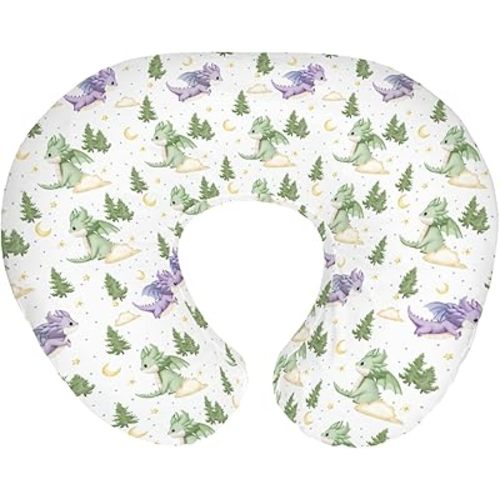 Fantasy Dragons Baby Nursing Pillow Covers for Boy Girl Fairytale Dragon Stars Trees Moon Clouds Nursery Pillowcase for Breastfeeding Pillows Cute Animal Soft Stretchy Slipcovers for Newborn Infant