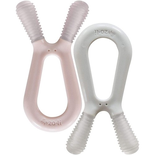 Baby Molar Teethers | ZoLi BUNNY dual nub teethers for molars in blush pink + ash grey, baby teething accessory, teething toy, gum massaging baby chew toy, baby shower (Set of 2)