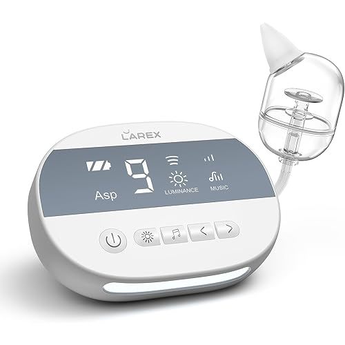 LAREX Nasal Aspirator for Baby, Electric Baby Nose Sucker, Nose Suction for Baby with 9 Levels Suction, Rechargeable Automatic Nose Cleaner, Night Light and Soothing Function, Food-Grade Silicone Tips
