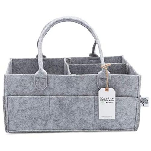 Parker Baby Diaper Caddy - Nursery Storage Bin and Car Organizer for Diapers and Baby Wipes - Large, Grey