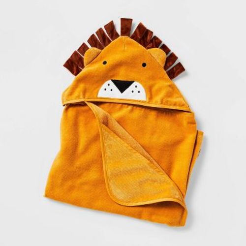 25"x50" Lion Kids' Hooded Towel - Pillowfort™: Toddler Bath Velour, Lightweight Cotton, Oeko-tex Certified