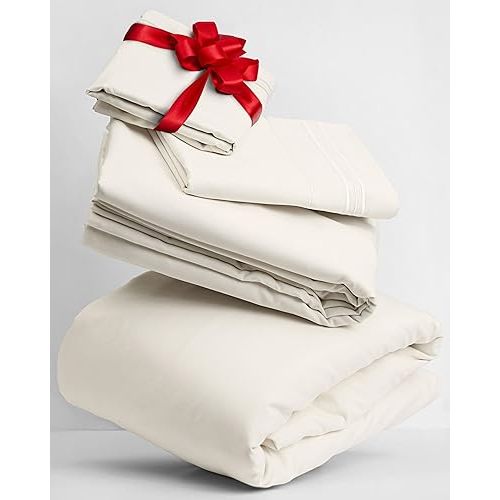 Mellanni California King Sheets Set - 4 PC Iconic Collection Bedding - Hotel Luxury, Extra Soft, Cooling Bed Sheets - Wrinkle, Fade, Stain Resistant (Cal King, Golden Ivory)