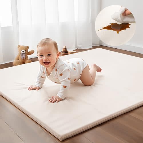 Padded Baby Play Mat - Thick Play Mat for Baby - Super Soft Non Toxic Vegan Leather Mat for Baby Girls and Boys Play on Floor - 50 x 50 Playpen Mat -Wipeable Tumbling Crawling Mat for Baby