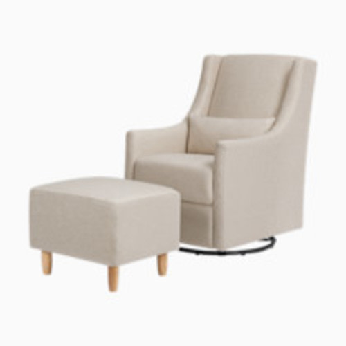babyletto Toco Swivel Glider and Stationary Ottoman - Performance Beach Eco Weave