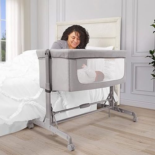 Dream On Me Zimal Bassinet and Bedside Sleeper in Grey, Lightweight and Portable Baby Bassinet, Breathable Mesh Panels, Easy to Fold and Carry Travel Bassinet, JPMA Certified