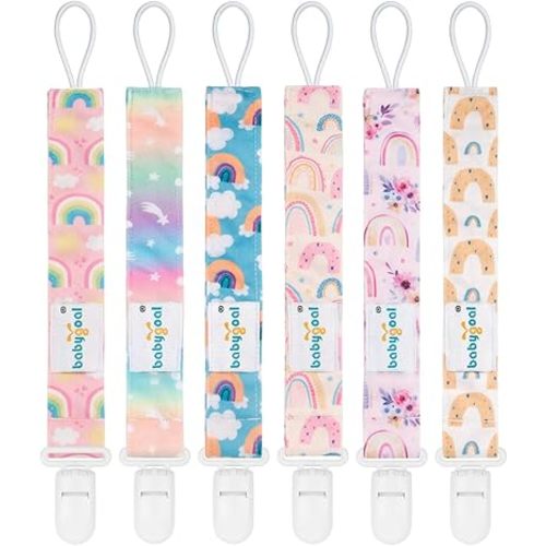 Babygoal Rainbow Pacifier Clips, 6 Pack Binky Paci Holder and Leash for Boys and Girls Fits for Most Pacifier, Binkie Styles & Baby Teethers & Toys and Gift 6PS26