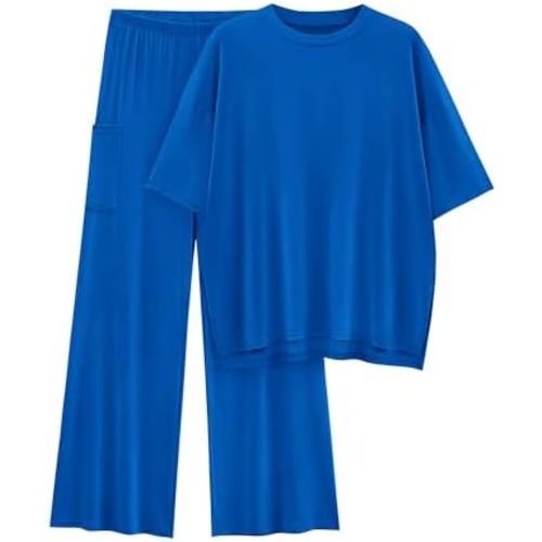 KIRUNDO Lounge Sets for Women Two Piece Outfits Oversized Short Sleeve Tops & Wide Leg Pants Maternity Postpartum Pajamas