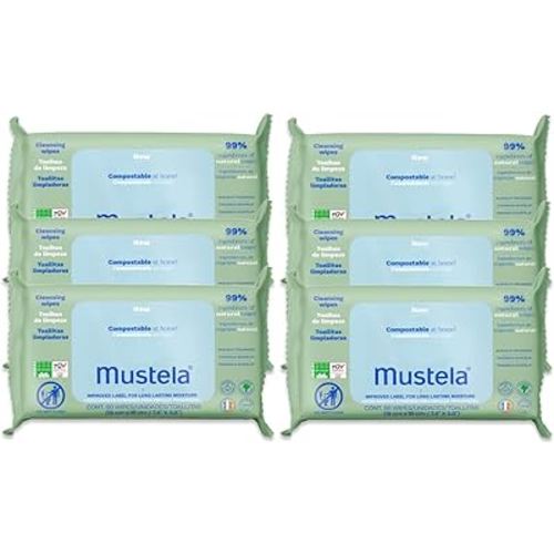 Mustela Baby Home Compostable Cleansing Wipes - For Face, Body & Diaper Area - 99% ingredients of natural origin & plant-based fibers - For all skin types - Fragrance Free Version & Various Sizes