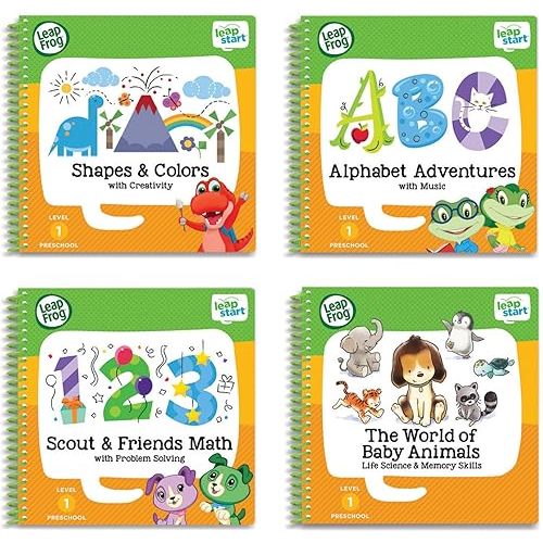 LeapFrog LeapStart Preschool 4-in-1 Activity Book Bundle with ABC, Shapes & Colors, Math, Animals