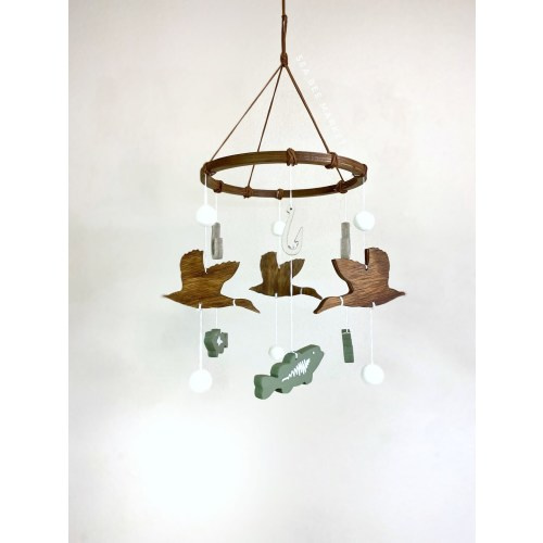Duck and Bass Wooden Crib Mobile - Freshwater Fishing and Hunting Nursery - Largemouth Bass, Fishing Hooks, Lure, Ducks, baby shower gift