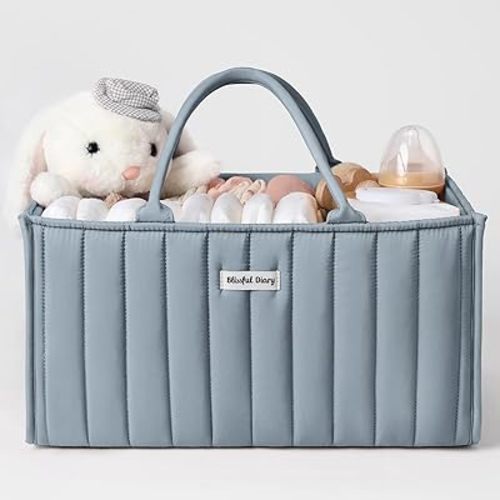 Blissful Diary Baby Diaper Caddy Organizer, Baby Shower Basket for Boys Girls, Gift for Newborn Essentials, Baby Registry Must Have, Stylish Baby Basket for Changing Table Car Travel - Dusty Blue