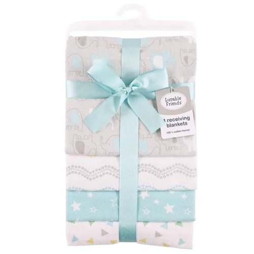 Luvable Friends Newborn Baby Cotton Flannel Receiving Blankets, Elephant 4-Pack