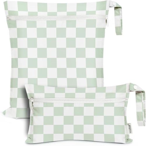 haakaa Water Resistant Wet Bags for Baby Wet Dry Bags for Cloth Diaper, Reusable Wet Bags for Baby Items, Swimsuit & Travel, 2pcs, Checkered Days