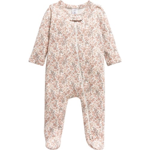 Baby Print Cotton Footie, 6M, Ivory Egret Romantic Floral
