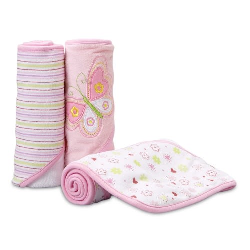 Spasilk Baby 3 Pack Soft Terry Hooded Towel Bath Set for Newborn and Infant Girls, Pink Butterfly