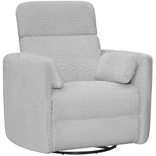 Pemberly Row Manual Glider Recliner Swivel Accent Chair in Angora Linen with USB Charging Ports and 2 Comfort Pillows for Living Room