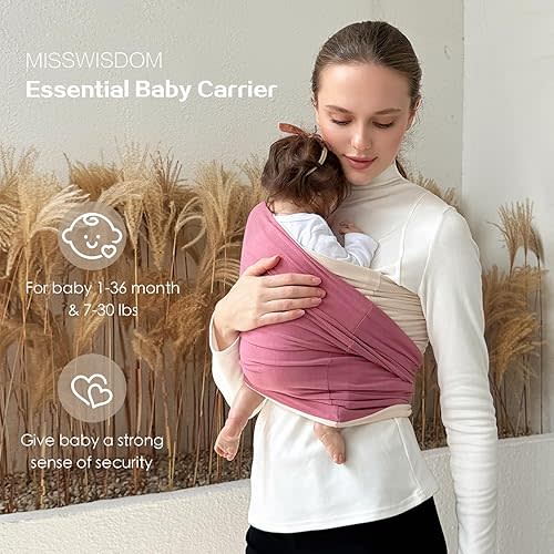 Baby Wraps Carrier, Baby Carrier Wrap Baby Wearing Wrap Newborn Wrap Carrier, Baby Sling, Baby Carrier Sling for Newborn and Infant, Cream+Pink