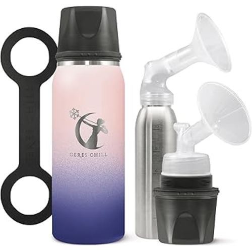 CERES CHILL OG Breastmilk Chiller, Reusable Storage Container, Up to 34 oz. - Bottle Cooler Keeps Milk at Safe Temperatures for Up to 20 Hours, Connects w/Most Pumps (Mombré Blue & Pink)