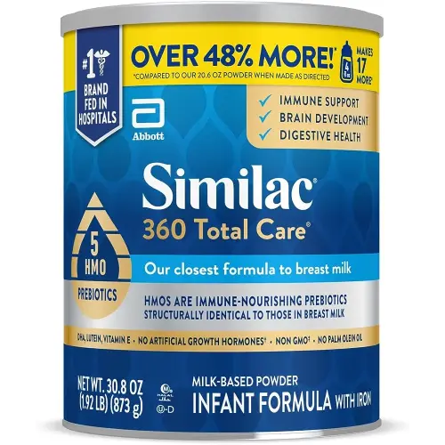 Similac 360 Total Care Infant Formula with 5 HMO Prebiotics, Our Closest Formula to Breast Milk, Non-GMO, Baby Formula Powder, 30.8-oz Can