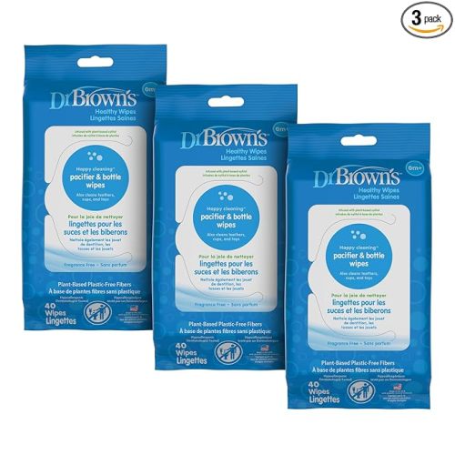 Dr. Brown's Bottle and Pacifier Healthy Wipes, Naturally Cleaning for Bottles and Baby Items, 40 Count, 3 Pack