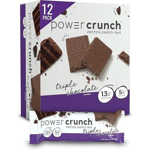 Power Crunch Protein Wafer Bars, High Protein Snacks with Delicious Taste, Triple Chocolate, 1.4 Ounce (12 Count)