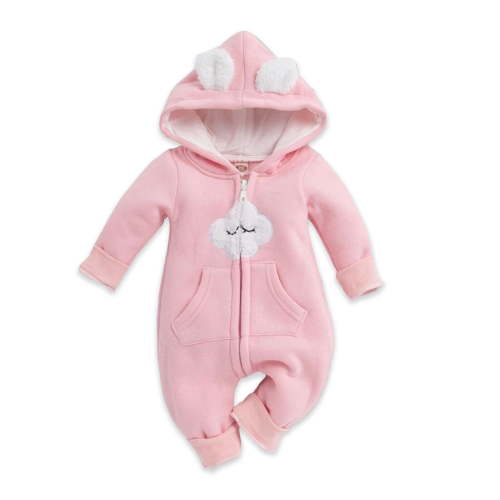 PatPat Baby Jumpsuit Newborn Hooded Rompers Long Sleeve Onesies Winter Outfits,Baby Boys Girls Pajamas Bodysuits Outwear,0-18 Month