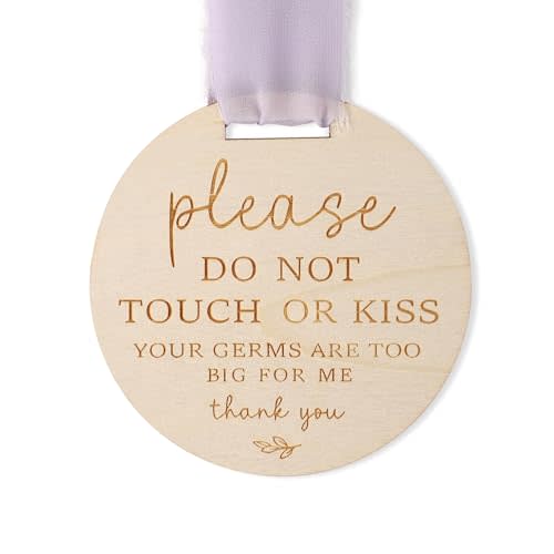Please Do Not Touch or Kiss Baby Sign, Wooden Don't Touch Baby Sign for Car Seat Baby Stroller Tag with Ribbon No Touching Baby Signage for Baby Newborn