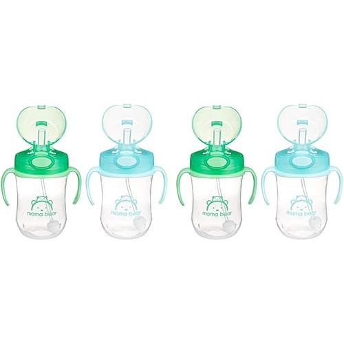 Amazon Brand - Mama Bear Silicone Weighted Straw Sippy Cup, 9 Ounces, Pack of 4, Blue/Green