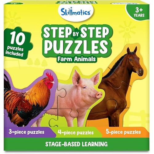Skillmatics Step by Step Puzzles - 40 Piece Jigsaw & Toddler Puzzle, Farm Animals, Christmas Stocking Stuffers, Montessori Educational & Travel Toy for Boys & Girls, Gifts for Kids Ages 3, 4, 5 and Up