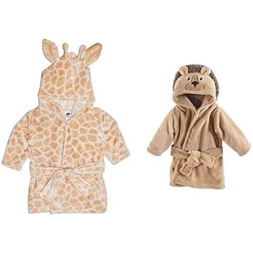 Hudson Baby Boy Plush Animal Face Bathrobe 2-Pack, Giraffe Lion