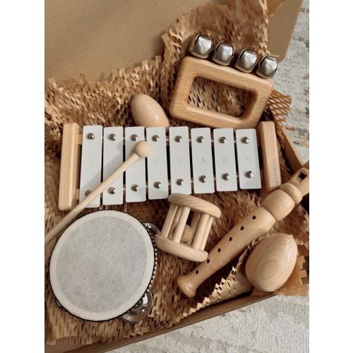 Montessori Music Kit | Handmade Beech Wood Toys | Natural Sensory Instruments | Wooden Musical Instrument Set for Babies & Toddlers