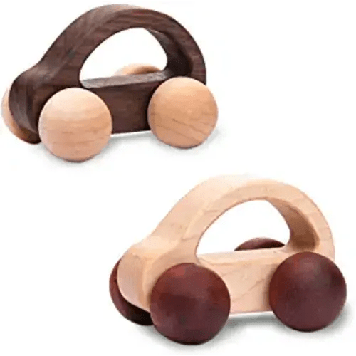 let's make Organic Baby Push Car Wooden Toys 2pc Wood Car and Fine Movement Development and Infant Grasping Montessori Toys - Pmz104402+03-2p