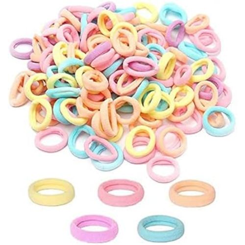 200Pcs Baby Hair Ties, Soft Cotton Toddler Hair Ties for Girls and Kids, 1 Inch Multicolor Seamless Hair Bands for Kids Girls Gifts