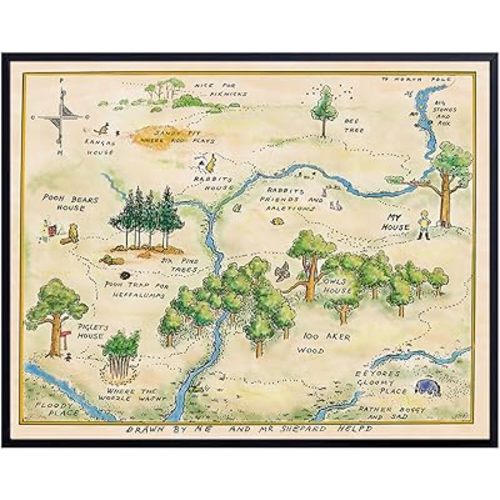 Winnie Pooh Nursery Decor - LARGE 11X14 - Toddler Baby Room Wall Art - Little Boys Bedroom Decor - Baby Shower Decorations - Vintage Hundred Acre Wood - Kids Wall Art - Girls Room Decor