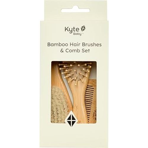Kyte BABY Bamboo 3-Piece Brush Set - 1 Goat Hair Brush, 1 Wooden Bristle Brush and 1 Bamboo Comb
