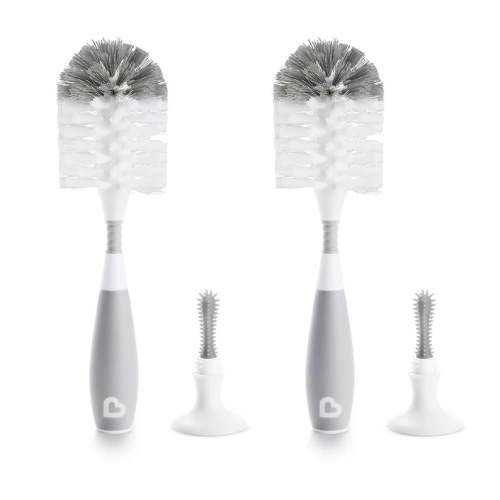 Munchkin® Bristle™ Baby Bottle Brush, Includes Suction Base, Gray, 2 Pack, Unisex