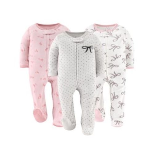 Pink Balletcore Footed Baby Sleepers for Girls, 3 Pack