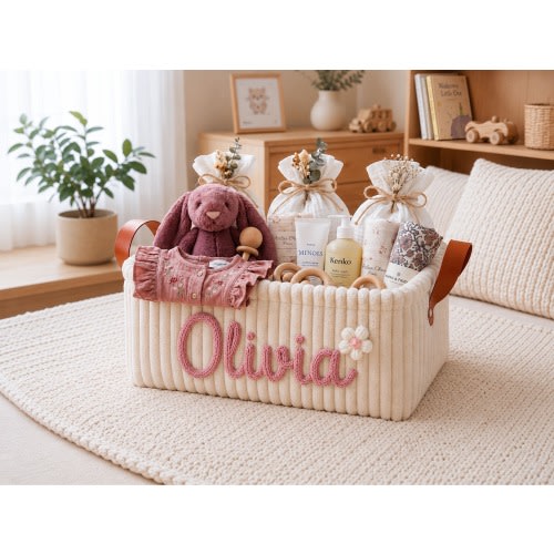 Embroidered Baby Name Basket, Personalized Nursery Storage Bin, Custom Toy Organizer, Baby Registry Gift, baby shower gift