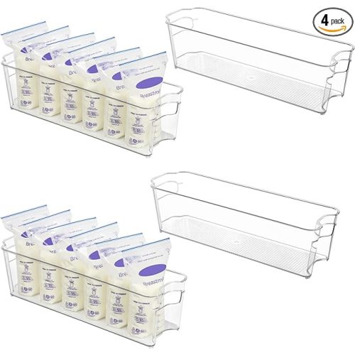 Vtopmart Breastmilk Storage Container 4PCS Set, Clear Freezer and Fridge Organizer Bins, Plastic Storage Bins for Breast Milk, Baby Pouches, Formula, Bottles and Yogurts, 4.3’’ Width, 14.7" Long