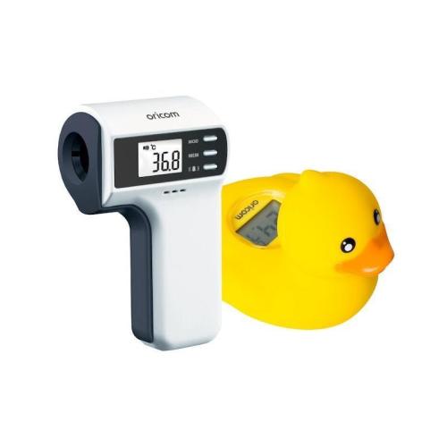 Oricom Baby FS300 Non-Contact Infrared Thermometer and 02SD Duck Digital Bath and Room Thermometer Bundle (FS300SD) Pack