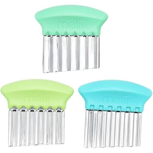 melii Stainless Steel Crinkle Cutters, 3 Pack Wavy Knives with Different Blades, Perfect for Cutting Vegetables, French Fries, Sandwiches, Fruits, Great Tool for Baby Led Weaning - Blue, Mint, Lime