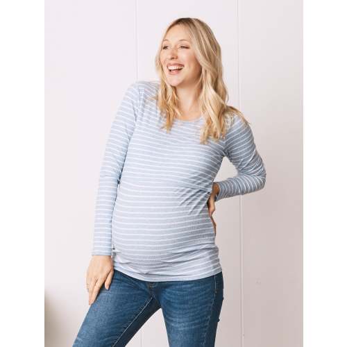 Blue Striped Long Sleeve Nursing Cotton Top